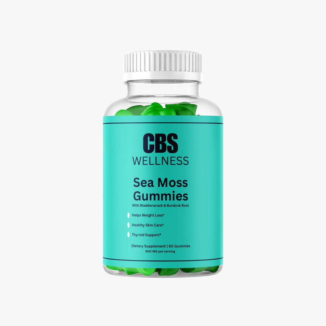 Bottle of CBS Wellness Sea Moss Gummies on a white background